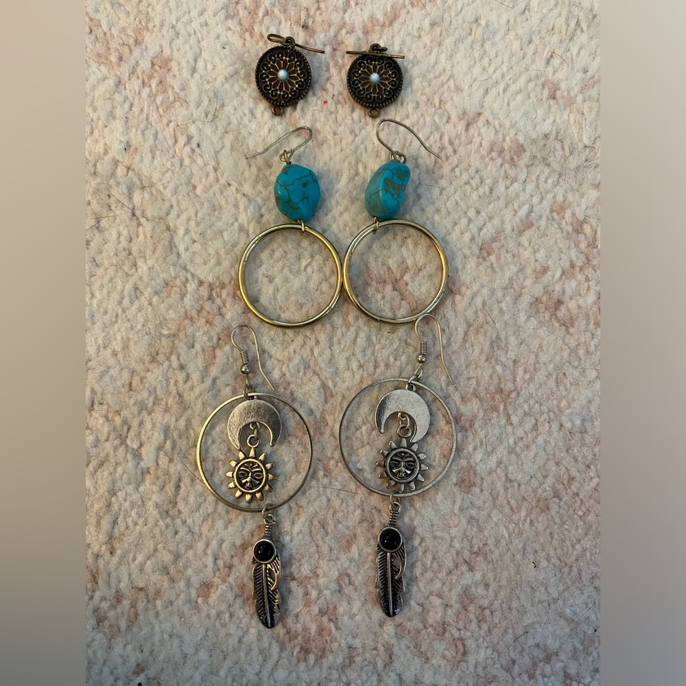 Set of three boho earrings